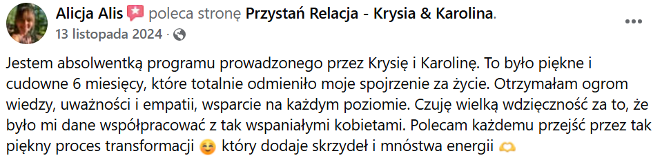 Opinia Alicji o sześciomiesięcznym procesie transformacji