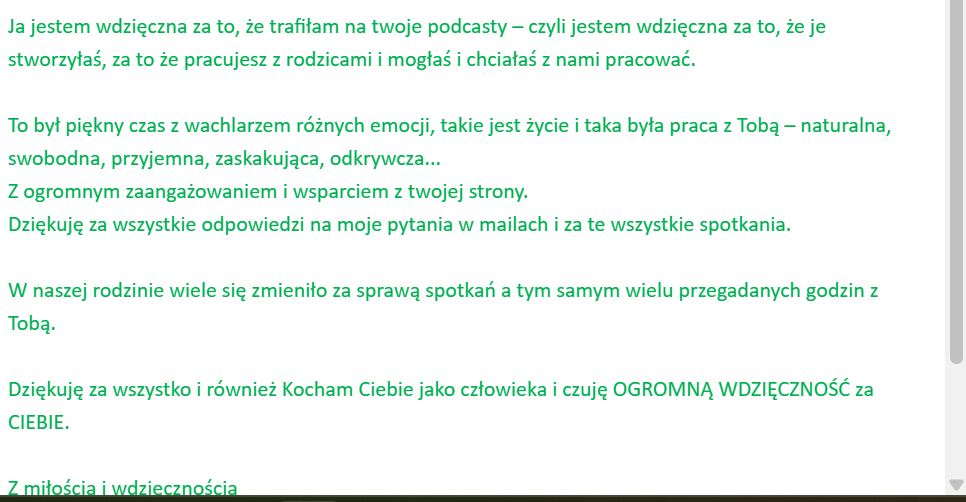 Opinia klientki o zaangażowaniu, wsparciu i zmianach w rodzinie