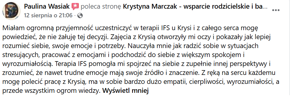 Opinia Pauliny Wasiak o terapii IFS, empatii i lepszym rozumieniu emocji
