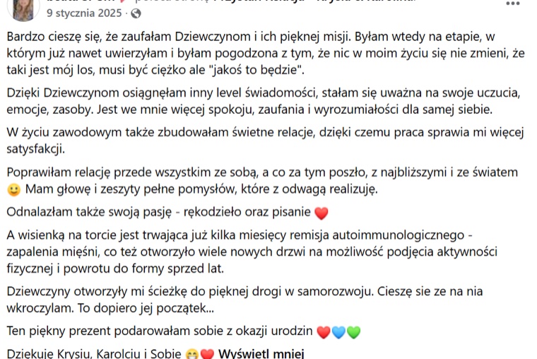 Opinia klientki o mentoringu Krystyny Marczak
