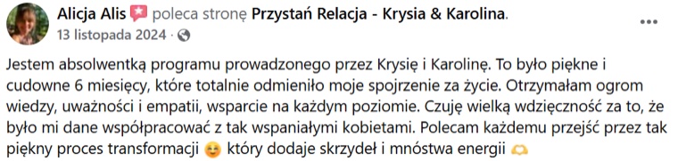 Opinia klientki o pracy z Krystyną Marczak