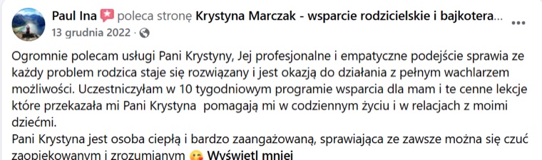 Opinia klientki o pracy z Krystyną Marczak
